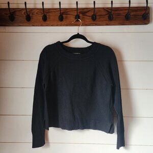 Banana Republic Black Knit Pullover Sweater Petite M Boat Neck Cropped Cotton